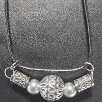 Midnight Pearl & Filigree Bar Necklace