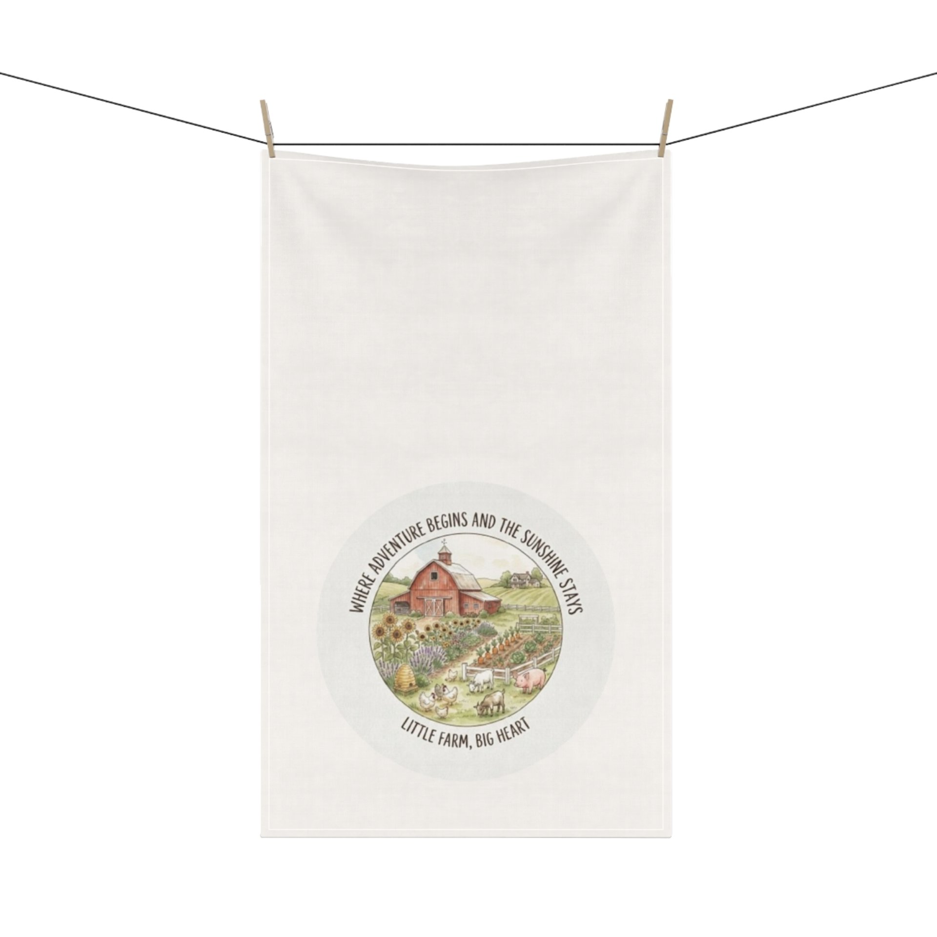 Country Farm Barn Scene Tea Towel | Rustic Farmhouse Kitchen