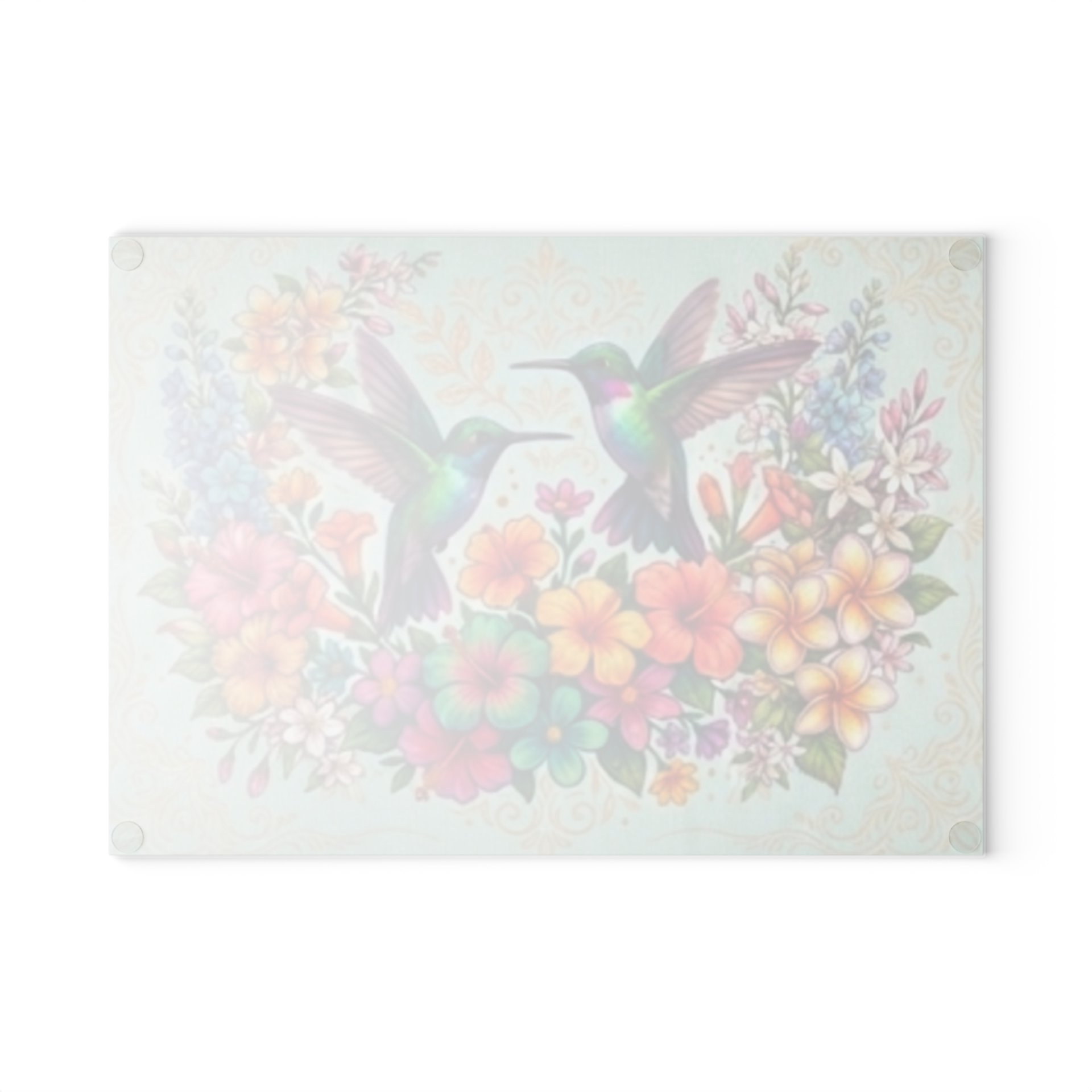 Hummingbird Floral Glass Cutting Board | Colorful Birds and Flowers