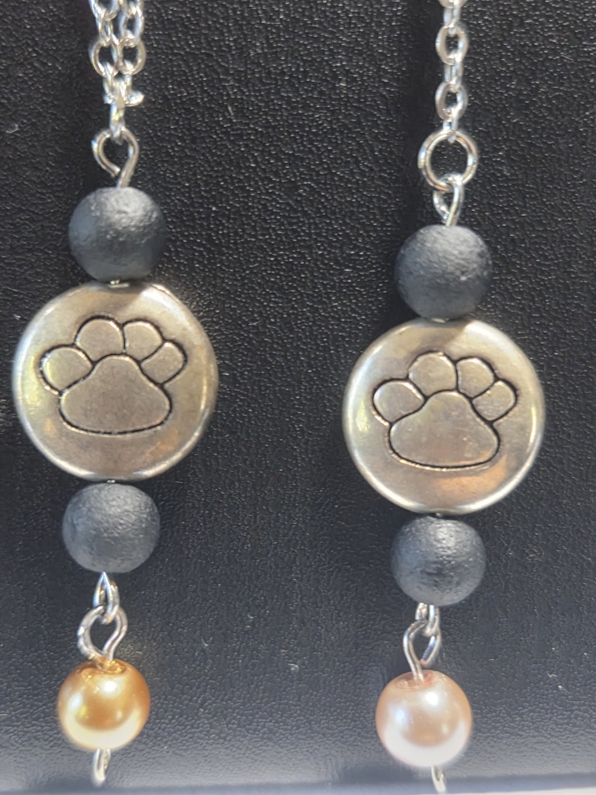 Silver Paw Print Pendant w/ Diffuser Lava Beads