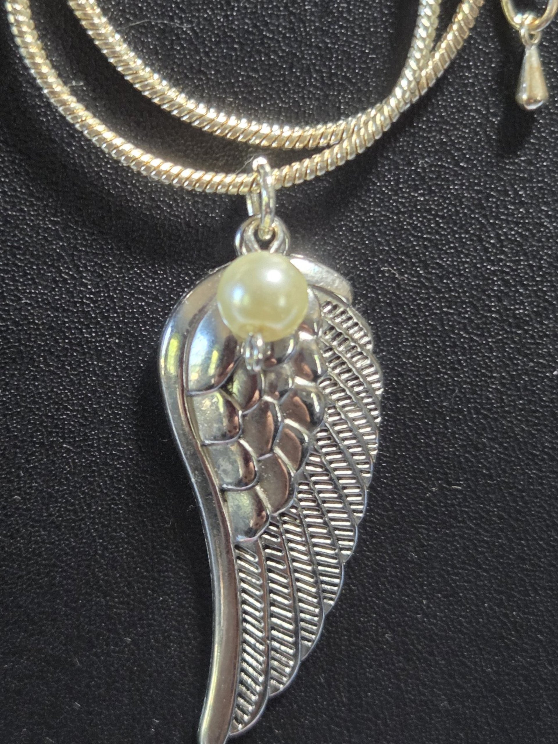 Angelic Grace Wing & Pearl Snake Chain Necklace