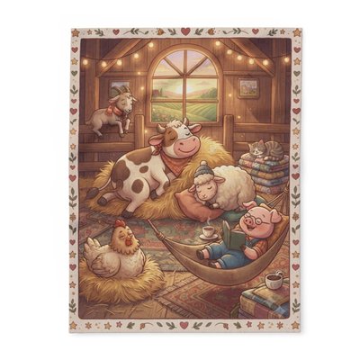 Cozy Barnyard Animals Arctic Fleece Blanket | Throw