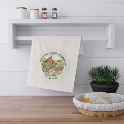 Country Farm Barn Scene Tea Towel | Rustic Farmhouse Kitchen